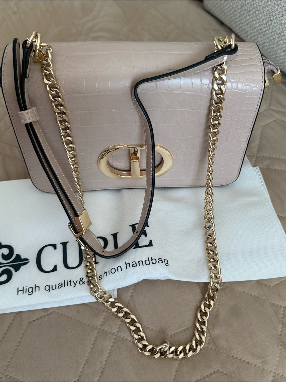 CUPLE Women's Croc-Embossed Chain Shoulder Bag in Blush